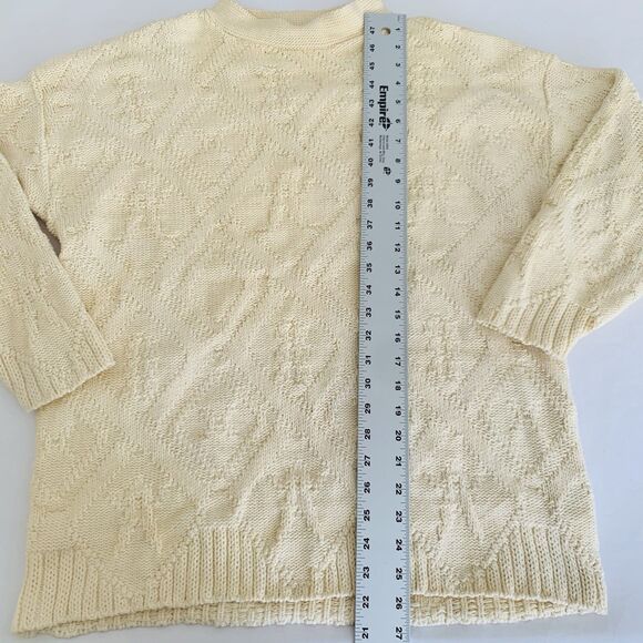VTG Sweater Women M Beige Chunky Knit Soft Cotton Crewneck Preppy Coastal Winter - Picture 8 of 9